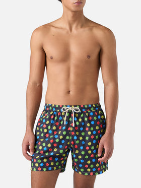 Lightweight fabric swim shorts Lighting with dice print