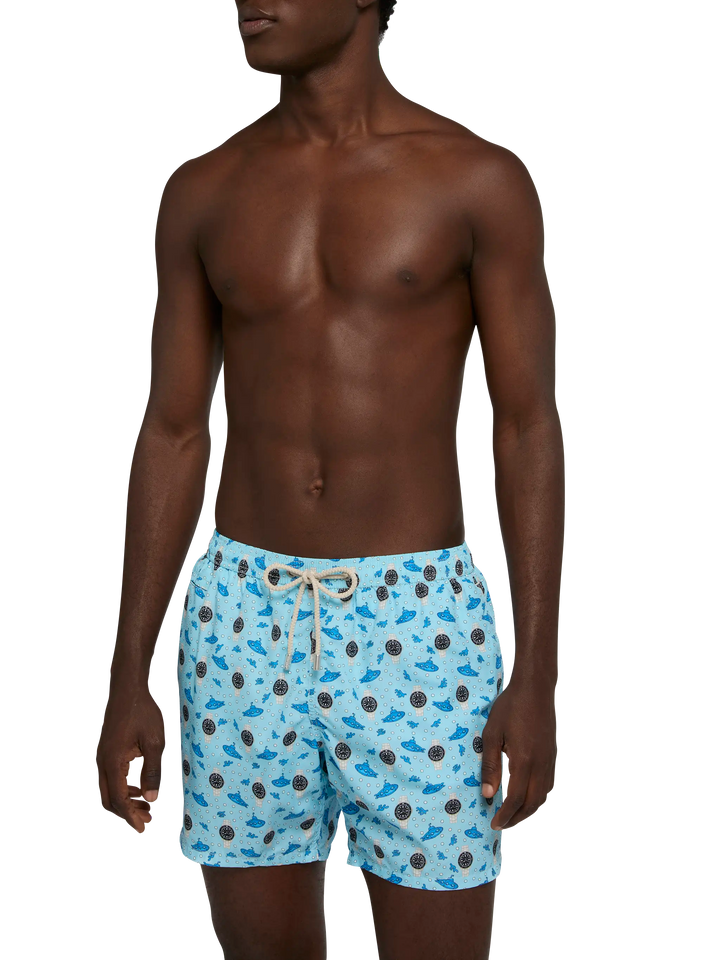 Badeshorts aus leichtem Stoff „Lighting“ mit Uhren-Print