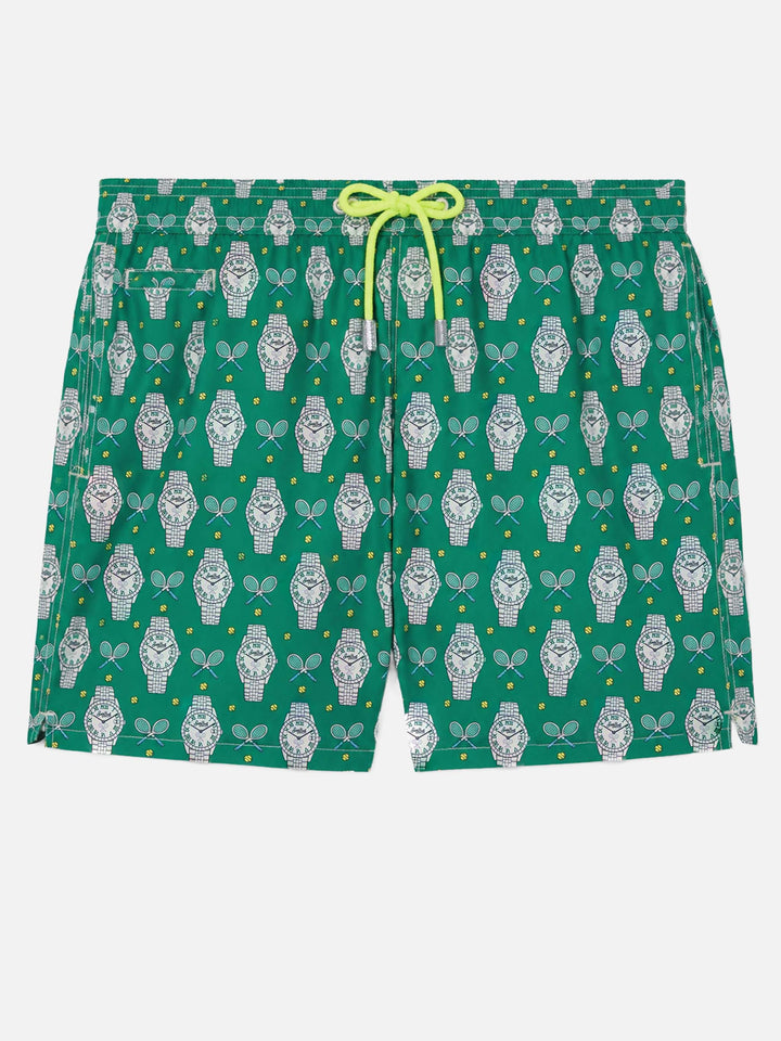 Lightweight fabric swim shorts Lighting with watch print