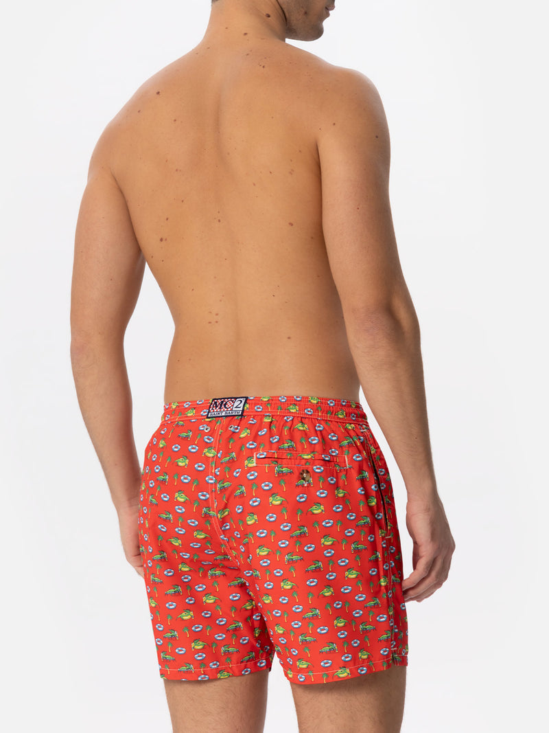 Man light fabric swim shorts with crocodile print