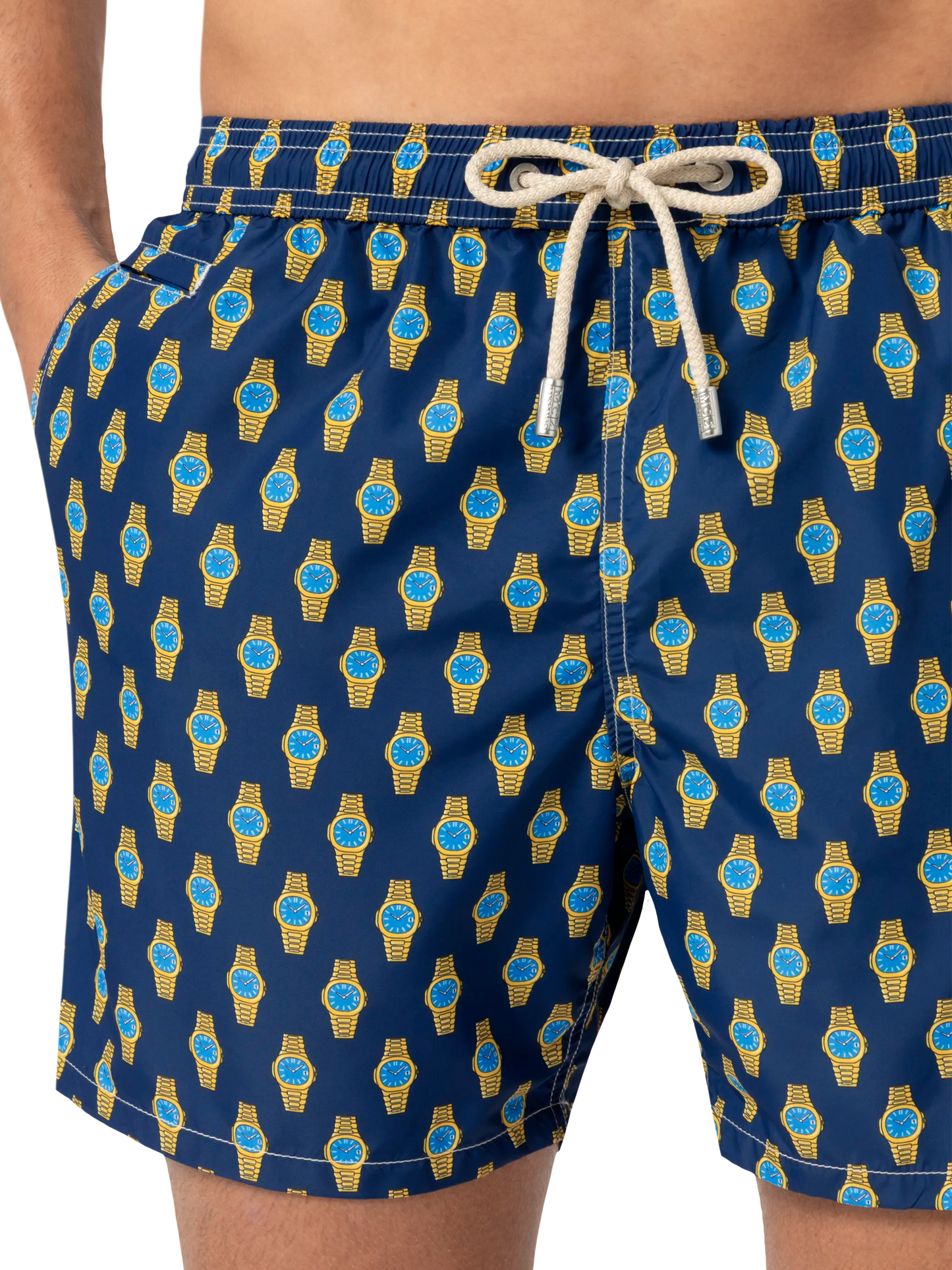 Lightweight fabric swim shorts Lighting with watch print