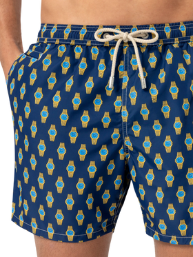 Lightweight fabric swim shorts Lighting with watch print