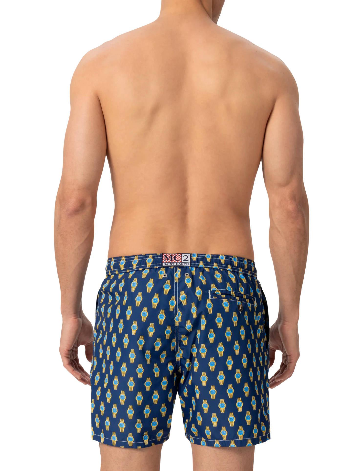 Lightweight fabric swim shorts Lighting with watch print