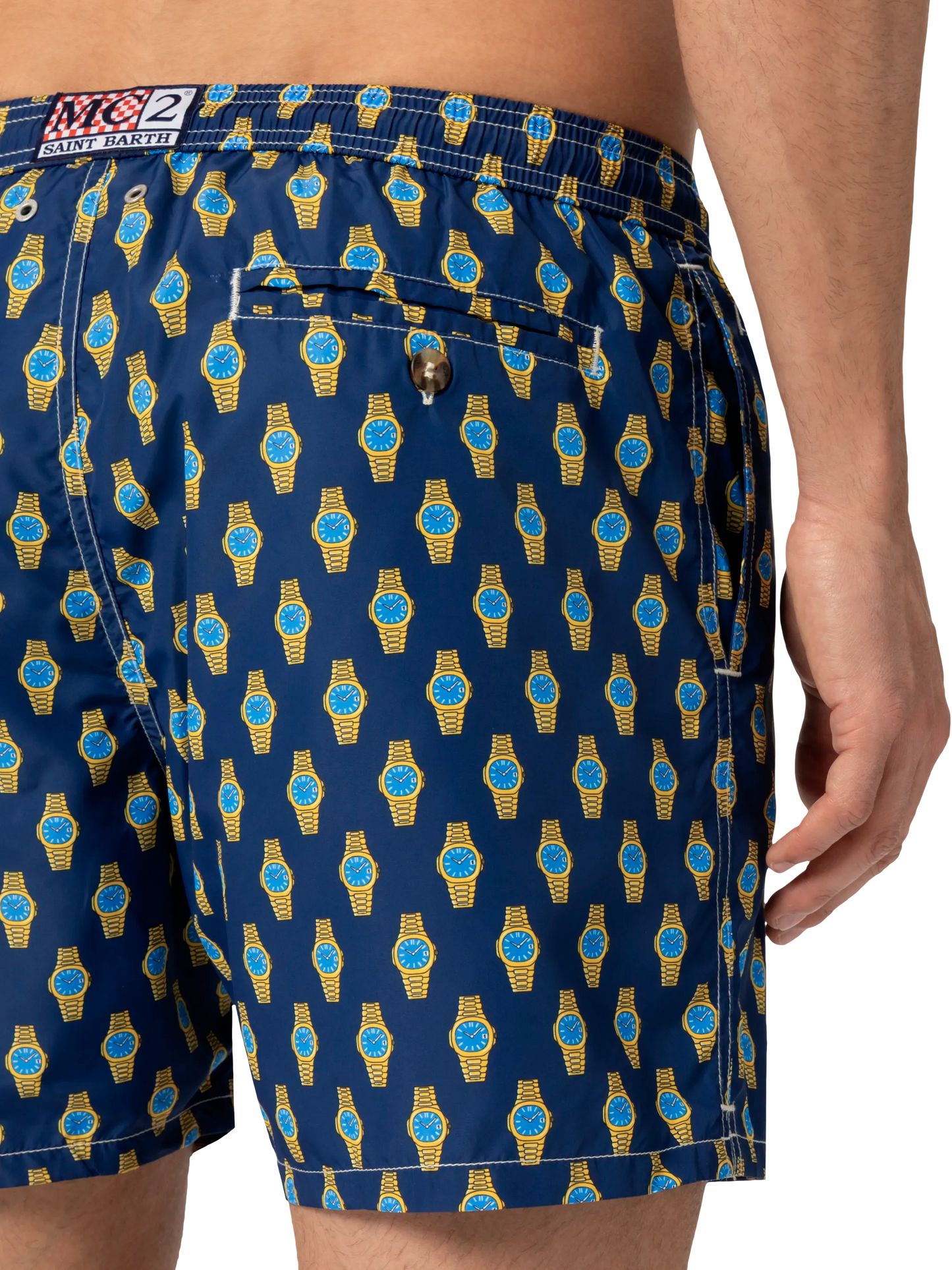 Lightweight fabric swim shorts Lighting with watch print