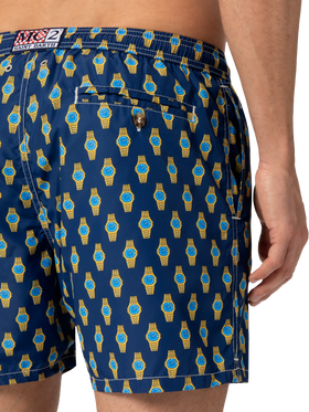 Lightweight fabric swim shorts Lighting with watch print