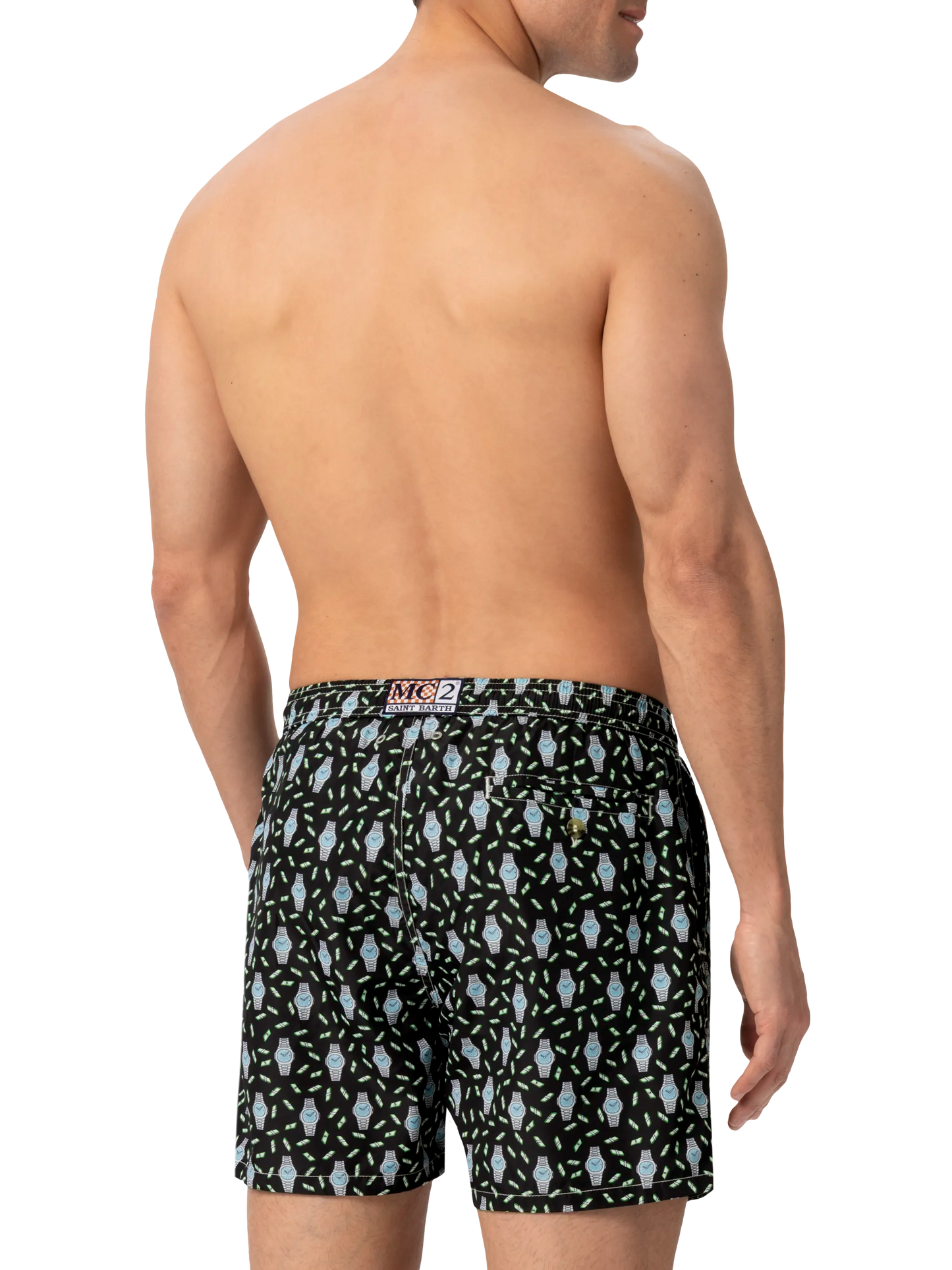 Badeshorts aus leichtem Stoff „Lighting“ mit Uhren-Print