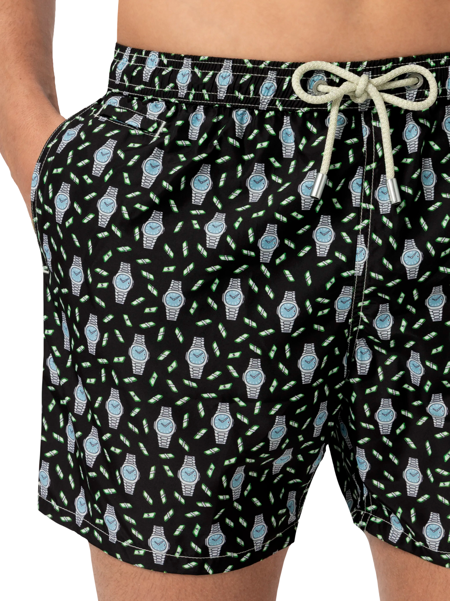 Badeshorts aus leichtem Stoff „Lighting“ mit Uhren-Print