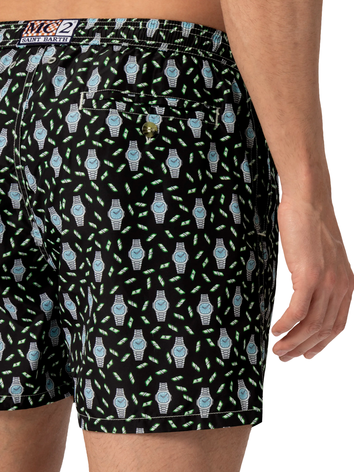 Badeshorts aus leichtem Stoff „Lighting“ mit Uhren-Print