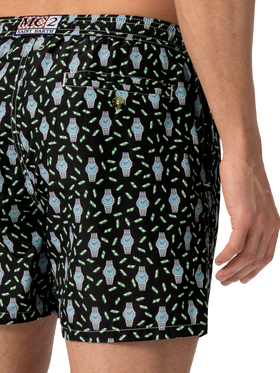 Badeshorts aus leichtem Stoff „Lighting“ mit Uhren-Print