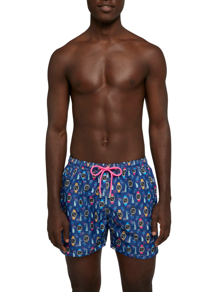 Badeshorts aus leichtem Stoff „Lighting“ mit Uhren-Print