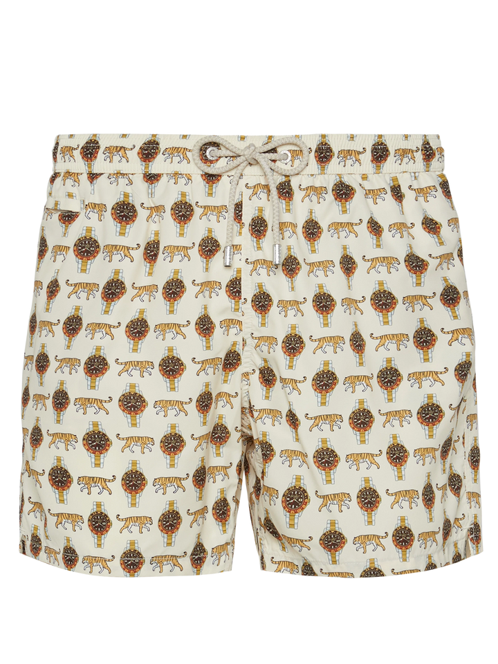 Badeshorts aus leichtem Stoff „Lighting“ mit Uhren-Print