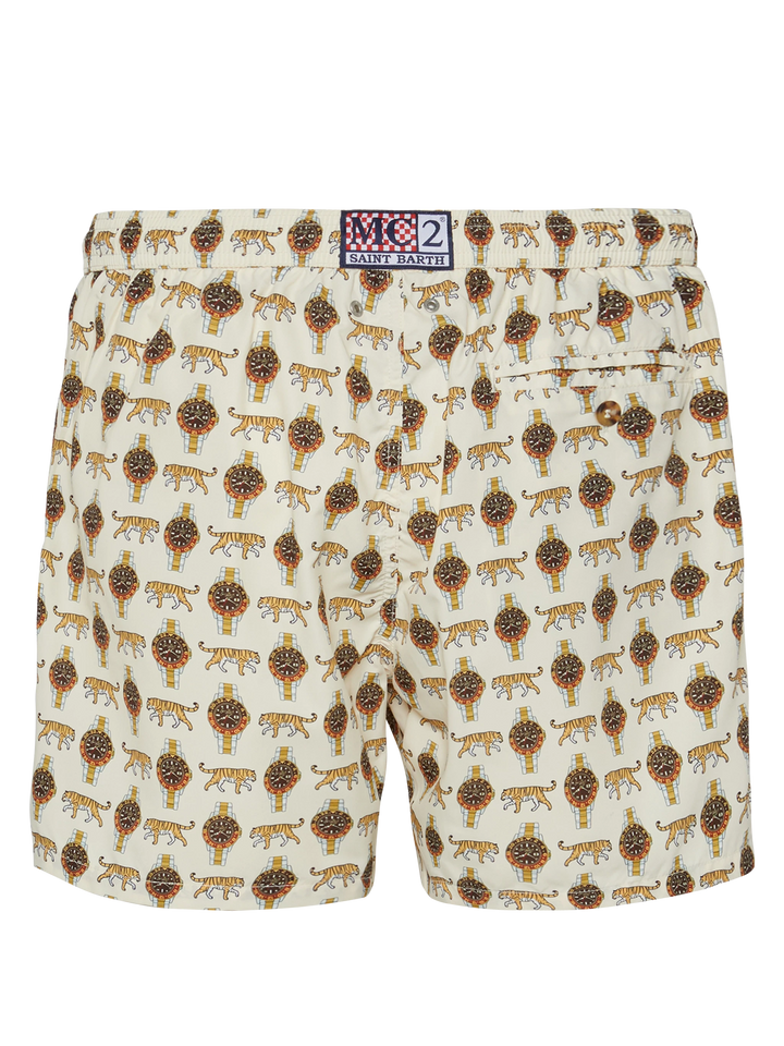 Badeshorts aus leichtem Stoff „Lighting“ mit Uhren-Print