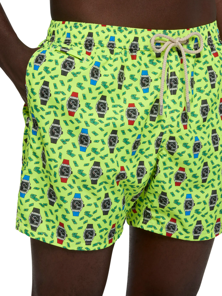 Badeshorts aus leichtem Stoff „Lighting“ mit Uhren-Print
