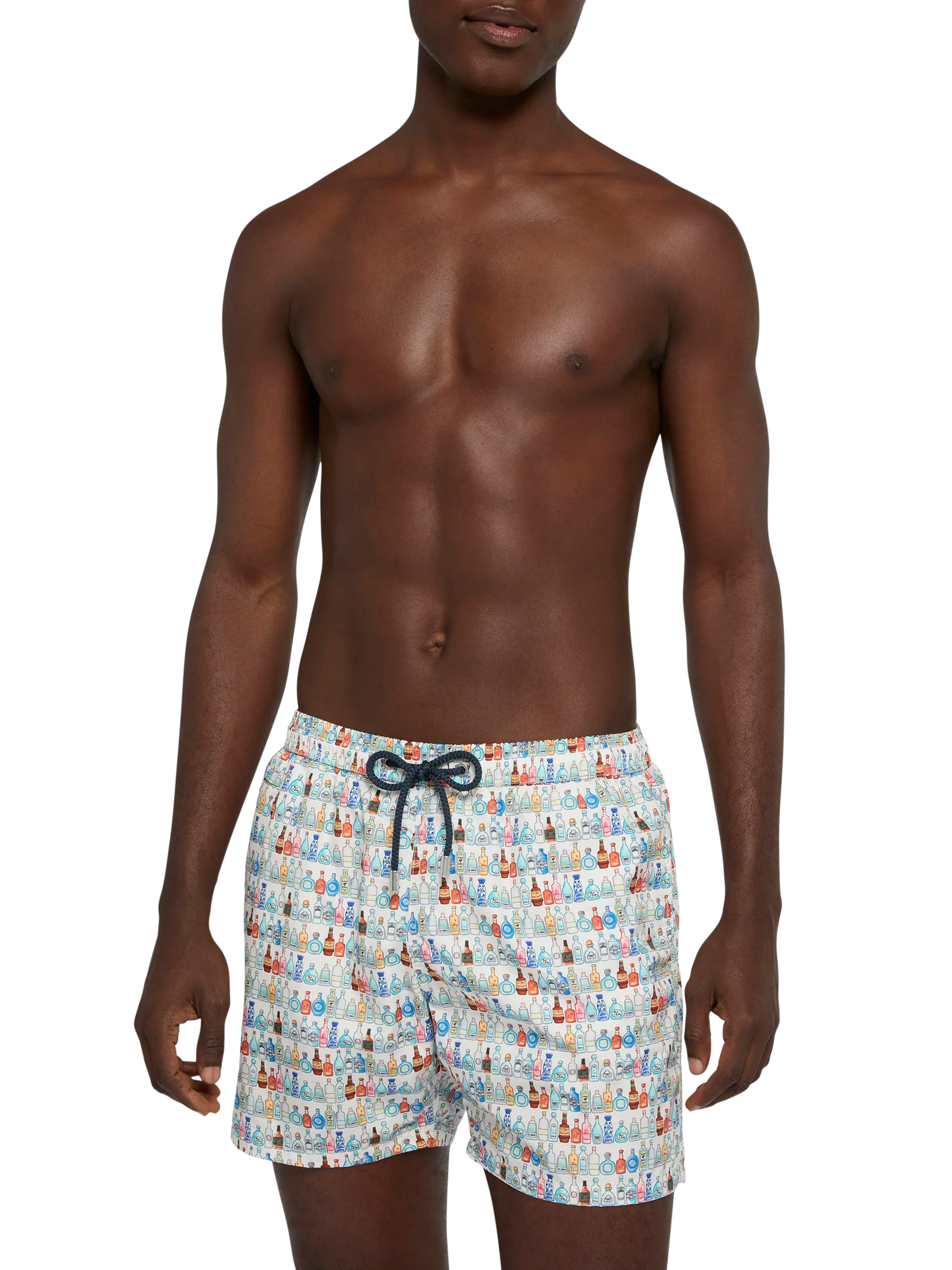 Lightweight fabric swim shorts Lighting with bottles print