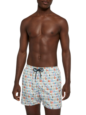 Lightweight fabric swim shorts Lighting with bottles print