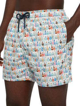 Lightweight fabric swim shorts Lighting with bottles print