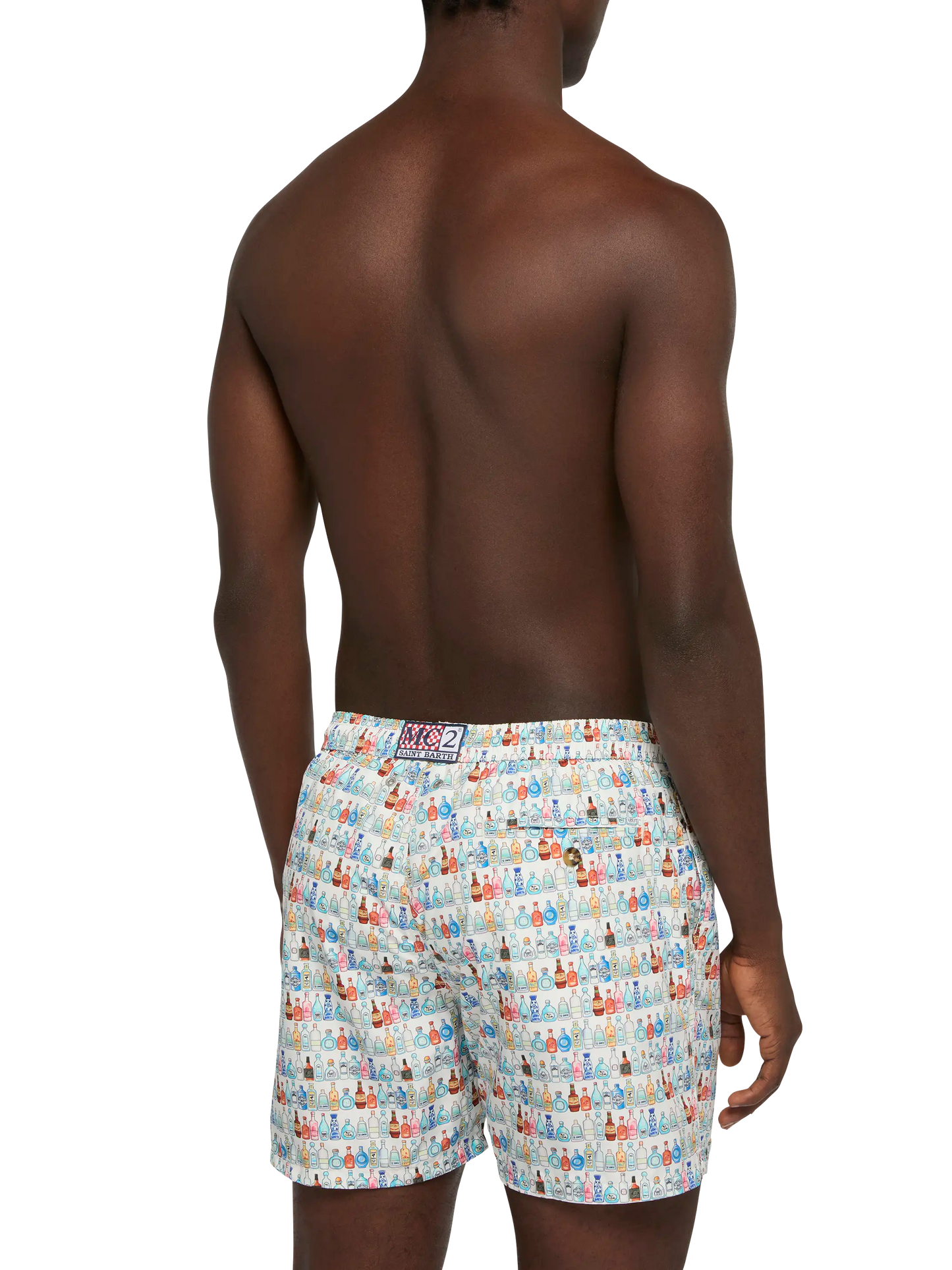 Lightweight fabric swim shorts Lighting with bottles print