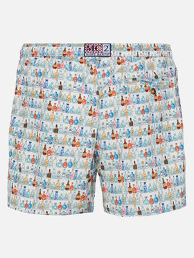Badeshorts aus leichtem Stoff „Lighting with Bottles“-Print