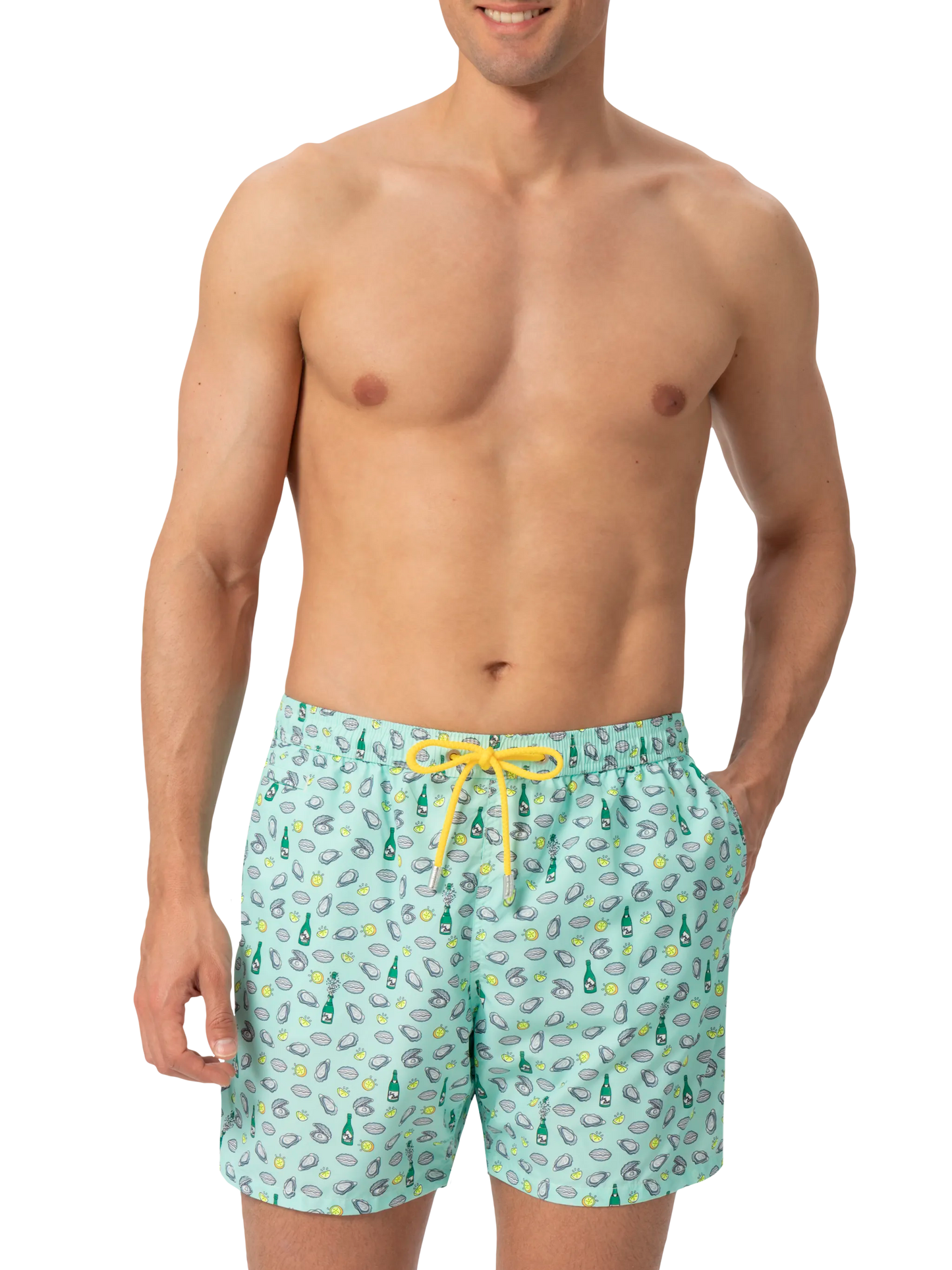Badeshorts aus leichtem Stoff „Lighting“ mit Austern- und Flaschendruck