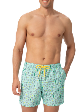 Badeshorts aus leichtem Stoff „Lighting“ mit Austern- und Flaschendruck