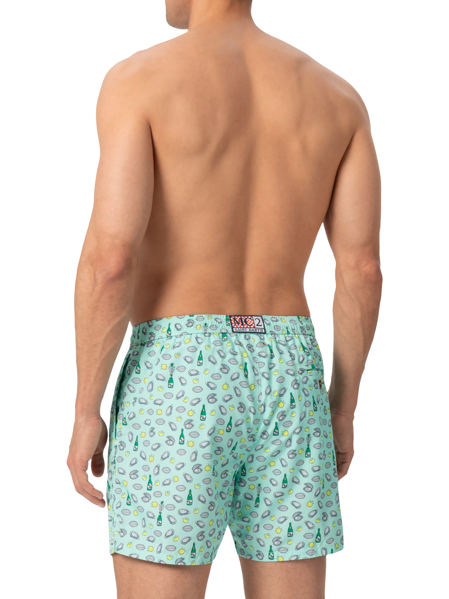 Badeshorts aus leichtem Stoff „Lighting“ mit Austern- und Flaschendruck
