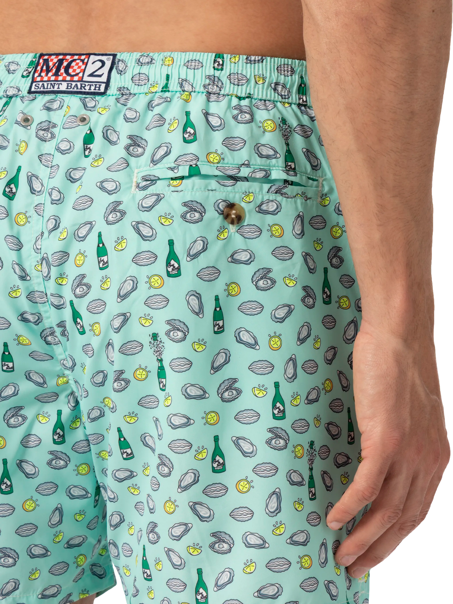Badeshorts aus leichtem Stoff „Lighting“ mit Austern- und Flaschendruck