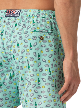 Badeshorts aus leichtem Stoff „Lighting“ mit Austern- und Flaschendruck