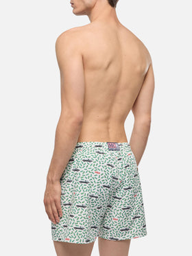 Man light fabric swim shorts with car and money print | DIABOLIK SPECIAL EDITION