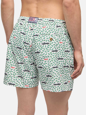 Man light fabric swim shorts with car and money print | DIABOLIK SPECIAL EDITION