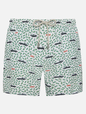 Man light fabric swim shorts with car and money print | DIABOLIK SPECIAL EDITION