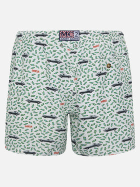 Man light fabric swim shorts with car and money print | DIABOLIK SPECIAL EDITION