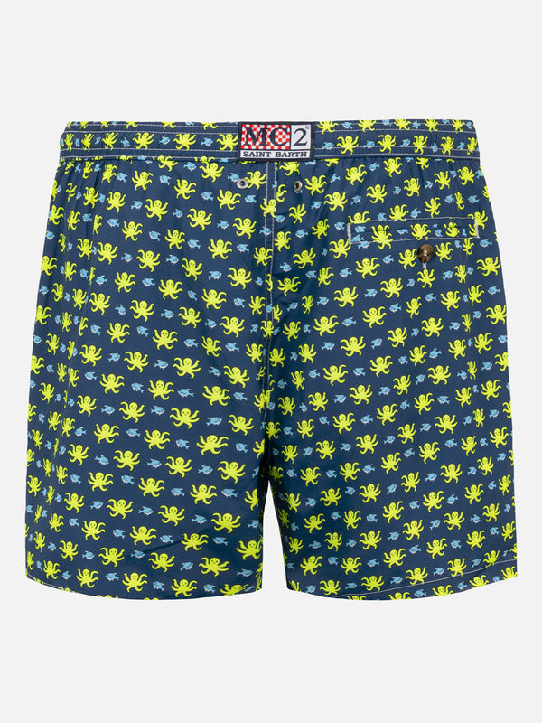 Herren-Badeshorts aus leichtem Stoff mit Fisch- und Oktopus-Print