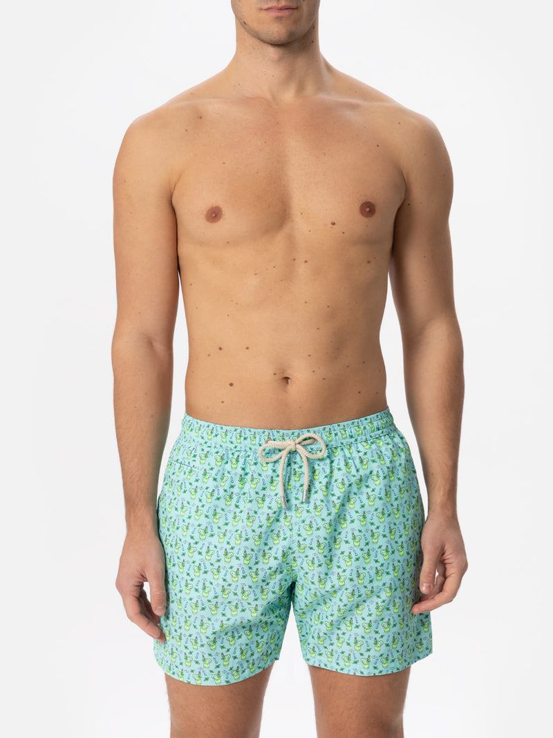 Man light fabric swim shorts with Mojito print