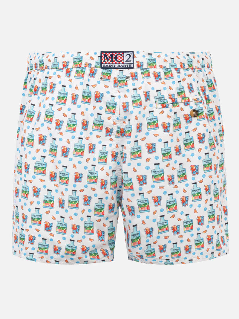 Man light fabric swim shorts with Portofino gin print | PORTOFINO DRY GIN SPECIAL EDITION