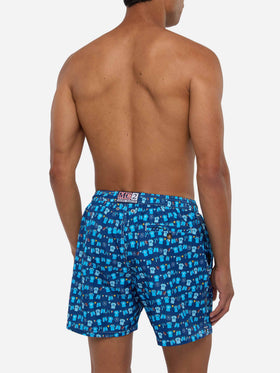 Navy blue Lighting Micro Fantasy swim shorts with SSC Napoli Balconi print | SSC NAPOLI SPECIAL EDITION