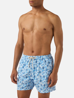 Light blue Lighting Micro swim shorts with reef all-over print