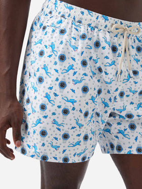 White Lighting Micro swim shorts with scuba watches and divers all-over print