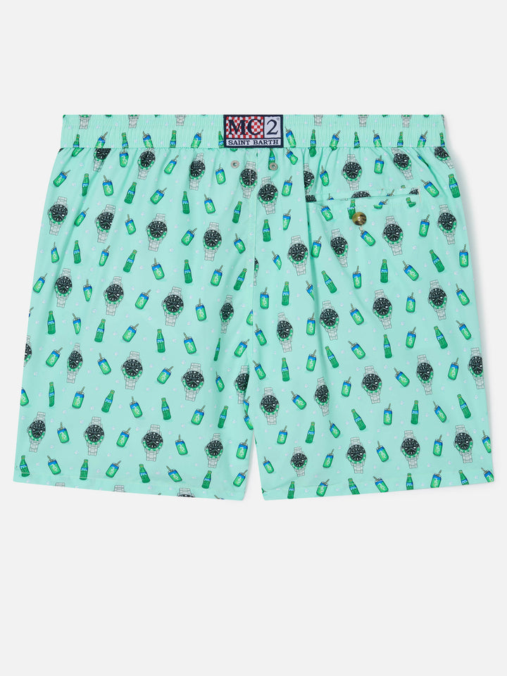 Mint green Lighting Micro swim shorts with left watch print
