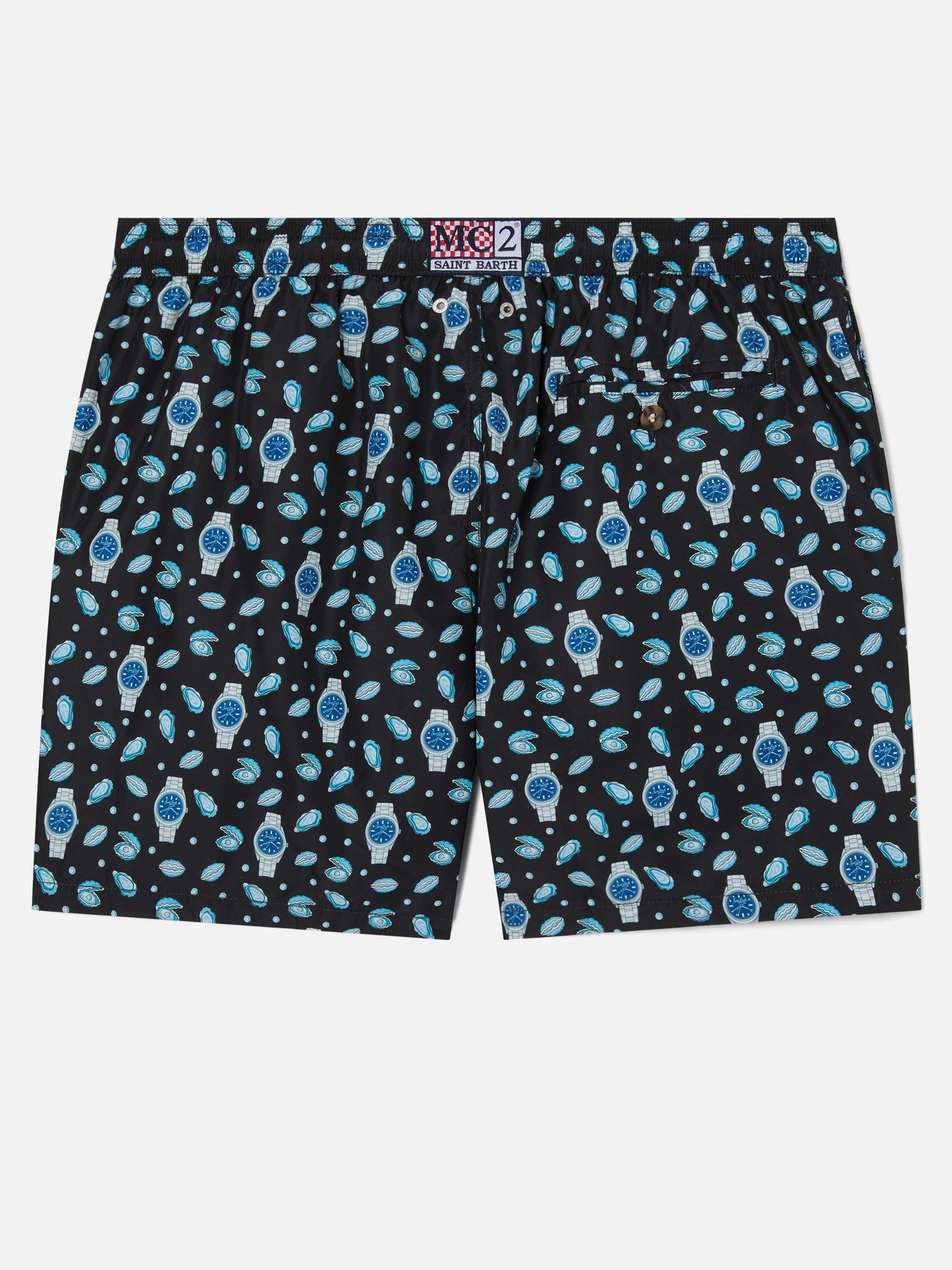 Black Lighting Micro swim shorts with oysters and watches all-over print