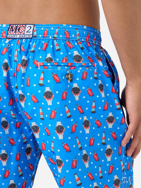 Blaue Lighting Micro-Badeshorts mit Watch Red Cola-Print 