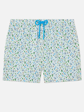 White Lighting Micro swim shorts with barman print