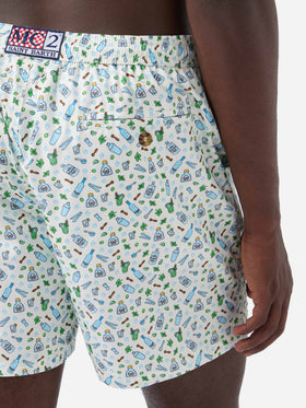 White Lighting Micro swim shorts with barman print