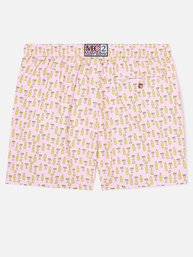 Pinkfarbene Micro-Badeshorts Lighting mit Tassoni-Cocktail-Print | Special Edition 