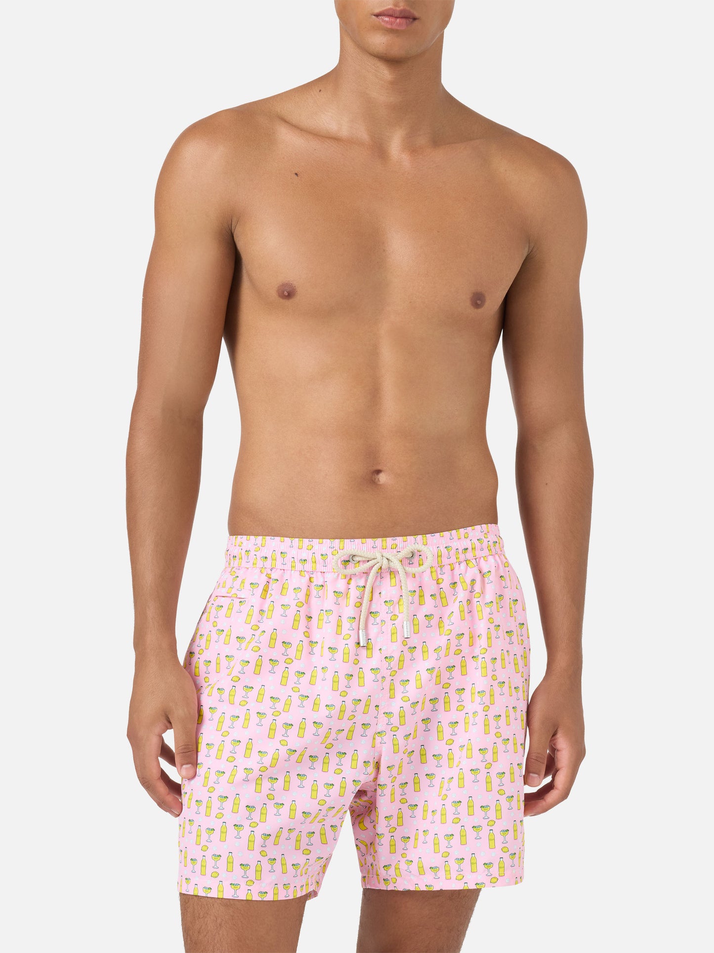 Pinkfarbene Micro-Badeshorts Lighting mit Tassoni-Cocktail-Print | Special Edition 