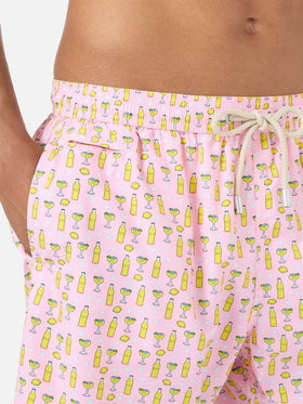 Pinkfarbene Micro-Badeshorts Lighting mit Tassoni-Cocktail-Print | Special Edition 