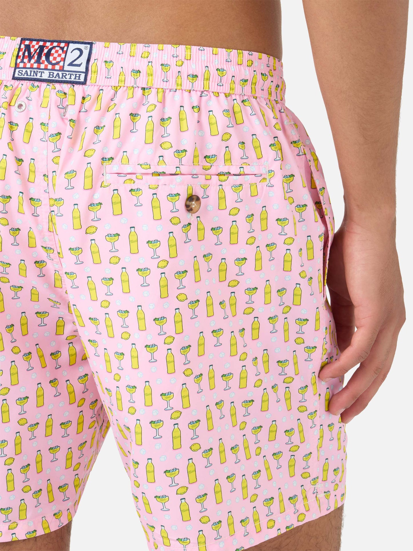 Pinkfarbene Micro-Badeshorts Lighting mit Tassoni-Cocktail-Print | Special Edition 
