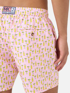 Pinkfarbene Micro-Badeshorts Lighting mit Tassoni-Cocktail-Print | Special Edition 