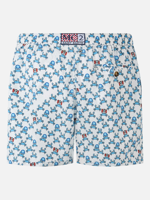 Badeshorts für Herren aus leichtem Stoff mit Crab Party- und Napoli-Logo-Aufdruck | SSC NAPOLI SPECIAL EDITION