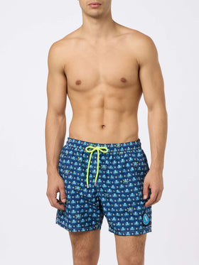 Badeshorts für Herren aus leichtem Stoff mit Tintenfisch- und Napoli-Logo-Aufdruck | SSC NAPOLI SPECIAL EDITION