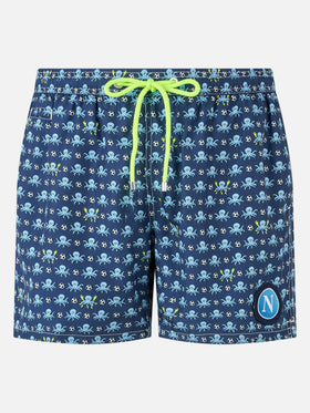 Badeshorts für Herren aus leichtem Stoff mit Tintenfisch- und Napoli-Logo-Aufdruck | SSC NAPOLI SPECIAL EDITION